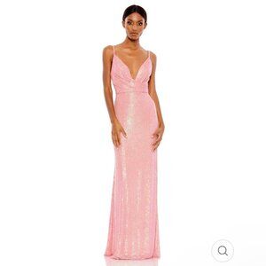 NWT Mac Duggal Sequin Plunge Neck Formal Dress‎ Size 8 Coral Pink 26945